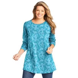 Plus Size Women's Perfect Printed Long-Sleeve Crewneck Tunic by Woman Within in Azure Paisley (Size 3X)