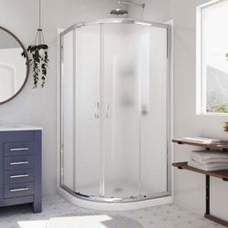 Dreamline DreamLine Prime 38 inch x 38 inch x 76 3/4 inch Semi-Frameless Sliding Shower Enclosure in Chrome and Frosted Glass, Shower Base, and Wall Kit in White DL-6154-01FR