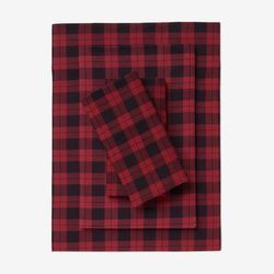 Cotton Flannel Print Sheet Set by BrylaneHome in Buffalo Plaid (Size KING)