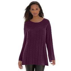 Plus Size Women's Cable Sweater Tunic by Jessica London in Dark Berry (Size L)