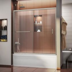 Dreamline DreamLine Infinity-Z 56 - 60 inch W x 58 inch H Semi-Frameless Sliding Tub Door in Brushed Nickel and Clear Glass SHDR-0960580-04