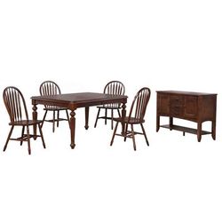 "Andrews 6 Piece 76" Rectangular Extendable Dining Set, Butterfly Leaf Table, Sideboard with Large Display Shelf 3 Drawers 2 Storage Cabinets, Chestnut Brown, Seats 8 - Sunset Trading DLU-ADW4276-820-SBCT6P"