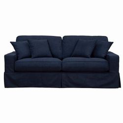 Americana Box Cushion Slipcovered Sofa, Stain Resistant Performance Fabric, Navy Blue - Sunset Trading SU-108500-391049