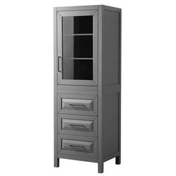 Daria Linen Tower in Dark Gray with Matte Black Trim, Shelved Cabinet Storage, and 3 Drawers - Wyndham WCV2525LTGB