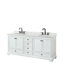 Deborah 80 Inch Double Bathroom Vanity in White, White Carrara Marble Countertop, Undermount Oval Sinks, Matte Black Trim - Wyndham WCS202080DWBCMUNOMXX