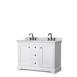 Avery 48 Inch Double Bathroom Vanity in White, White Carrara Marble Countertop, Undermount Oval Sinks, Matte Black Trim - Wyndham WCV232348DWBCMUNOMXX