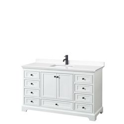 Deborah 60 Inch Single Bathroom Vanity in White, White Cultured Marble Countertop, Undermount Square Sink, Matte Black Trim - Wyndham WCS202060SWBWCUNSMXX