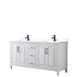 Daria 72 Inch Double Bathroom Vanity in White, White Cultured Marble Countertop, Undermount Square Sinks, Matte Black Trim - Wyndham WCV252572DWBWCUNSMXX