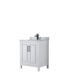 Daria 30 Inch Single Bathroom Vanity in White, White Carrara Marble Countertop, Undermount Square Sink, Matte Black Trim - Wyndham WCV252530SWBCMUNSMXX