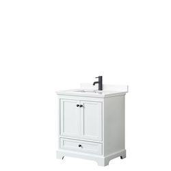 Deborah 30 Inch Single Bathroom Vanity in White, White Cultured Marble Countertop, Undermount Square Sink, Matte Black Trim - Wyndham WCS202030SWBWCUNSMXX