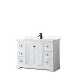 Avery 48 Inch Single Bathroom Vanity in White, White Cultured Marble Countertop, Undermount Square Sink, Matte Black Trim - Wyndham WCV232348SWBWCUNSMXX