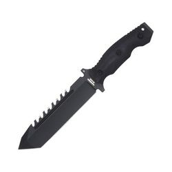 Halfbreed Blades Large Survival Knife 6.88" black Teflon coated sawback K110 tool steel Black G10 handle LSK-02 BLK