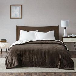 True North by Sleep Philosophy 100% Polyester Solid Low Pile Microvelour VS W/ Berber Heated Blanket in Brown - Olliix TN54-0399