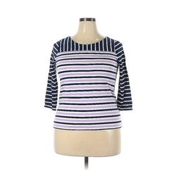 St. John's Bay 3/4 Sleeve T-Shirt: Blue Stripes Tops - Women's Size Large