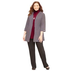 Plus Size Women's Suprema® 3/4-Sleeve Cardigan by Catherines in Black Stripe (Size 3XWP)