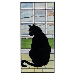 "20"W X 42"H Cat in Window Stained Glass Window - Meyda Lighting 164772"