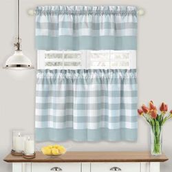 Wide Width Hunter Window Curtain Tier Pair And Valance Set by Achim Home Décor in Ice Blue (Size 57" W 24" L)