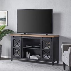 "Clementine Rectangular TV Stand for TV's up to 65" in Black Grain/Golden Brown - Hudson and Canal TV1388"