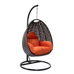 LeisureMod Charcoal Wicker Hanging Egg Swing Chair in Orange - LeisureMod ESCCH-40OR