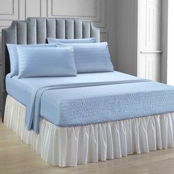 6-pc. Microfiber Bedtite Damask Stripe Sheet Set by BrylaneHome in Light Blue (Size QUEEN)