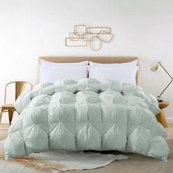 Pintuck Stitch White Duck Down Comforter by St. James Home in Green (Size KING)