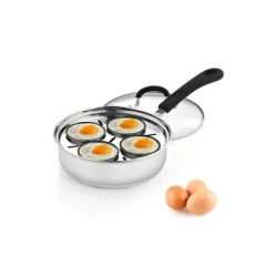 Cook N Home 4 Cup Stainless Steel Egg Poacher Pan with Lid