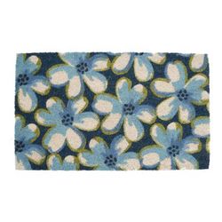 Floral With Blue Background Coir Mat With Vinyl Backing Floor Coverings by Nature Mats by Geo in Multi