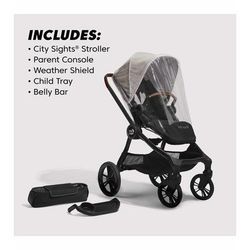 Baby Jogger City Sights + City GO 2 Travel System + Accessory Bundle - Frosted Ivory / Slate