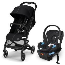 Cybex Beezy 2 Compact Stroller + Aton 2 SensorSafe Travel System Bundle - Moon Black / Lavastone Bla