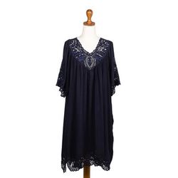 Midnight Blue Medallion,'Rayon Dress with Floral and Medallion Embroidered Details'