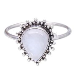 Teardrop Moon,'Jeweler Designed Rainbow Moonstone Cocktail Ring from Bali'