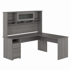 Bush Furniture Cabot 72W L Shaped Computer Desk with Hutch and Drawers in Modern Gray - Bush Furniture CAB053MG