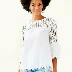 Lilly Pulitzer Tops | Lilly Chandler Top Embroidered | Color: White | Size: L