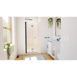 Dreamline DreamLine Aqua-Q Fold 32 inch D x 32 inch W x 78 3/4 inch H Frameless Bi-fold Shower Door in Matte Black, Shower Base, and Wall Kit in Biscuit DL-6527QC-22-09