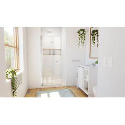 Dreamline DreamLine Aqua-Q Fold 36 inch D x 36 inch W x 74 3/4 inch H Frameless Bi-fold Shower Door in Brushed Nickel with Center Drain Biscuit Shower Base Kit DL-6528QC-22-04