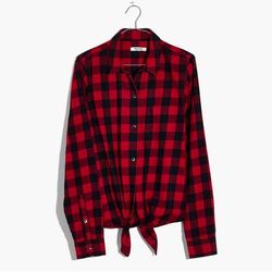 Madewell Tops | Cropped Buffalo Plaid Tie Shirt | Color: Black/Red | Size: Xs