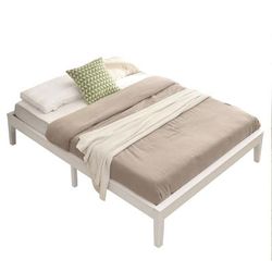 Stella Solid Pine Wood Queen Platform Bed Frame in White - Better Home Products PLATFORM-50-WHT