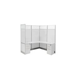 6' x 6' x 7'H White Laminate Washable Complete L-Shaped Office Cubicle w/Files - Add-On U