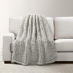 Lush Décor Hygge Ultra Soft Cozy Chenille Chunky Knit Blanket/Throw Light Gray Single 40X50 - Triangle Home Décor 21T011102