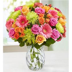 1-800-Flowers Flower Delivery Vibrant Blooms Double Bouquet W/ Clear Vase | Put A Smile On Their Face