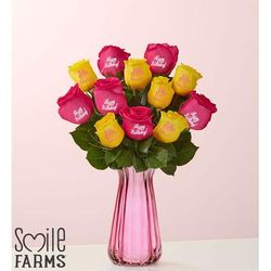 1-800-Flowers Flower Delivery Conversation Roses Happy Birthday 12 Stems W/ Pink Vase