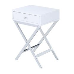 Accent Table by Acme in White Chrome