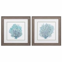 Teal Coral On White Framed Wall Décor, Set Of 2 by Propac Images in Teal