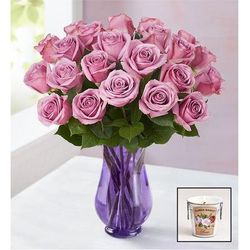 1-800-Flowers Flower Delivery Passion For Purple Roses 24 Stems W/ Purple Vase & Candle