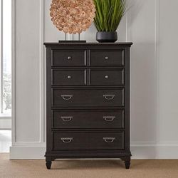 Cottage 5 Drawer Chest In Wirebrushed Black Forest Finish w/ Ember Gray Tops - Liberty Furniture 417B-BR41