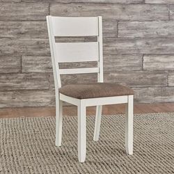 Transitional Slat Back Uph Side Chair (RTA) In Textured White Finish with Carbon Grey Tops - Liberty Furniture 182-C1501S