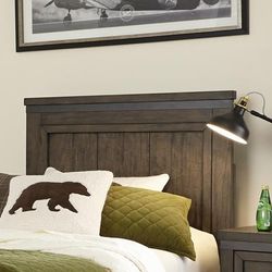 Rustic Full Panel Headboard In Rock Beaten Gray Finish with Saw Cuts - Liberty Furniture 759-BR17