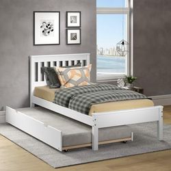 TWIN CONTEMPO BED WITH TWIN TRUNDLE BED WHITE FINISH - Donco 500-TW_503-W