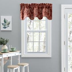 Lexington Leaf- Candlewick Leaf Pattern On A Colored Ground- Lined Scallop Valance by Ellis Curtains in Brick