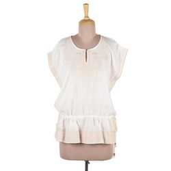 Morning Blush,'Viscose Blouse with Cream Embroidered Details from India'